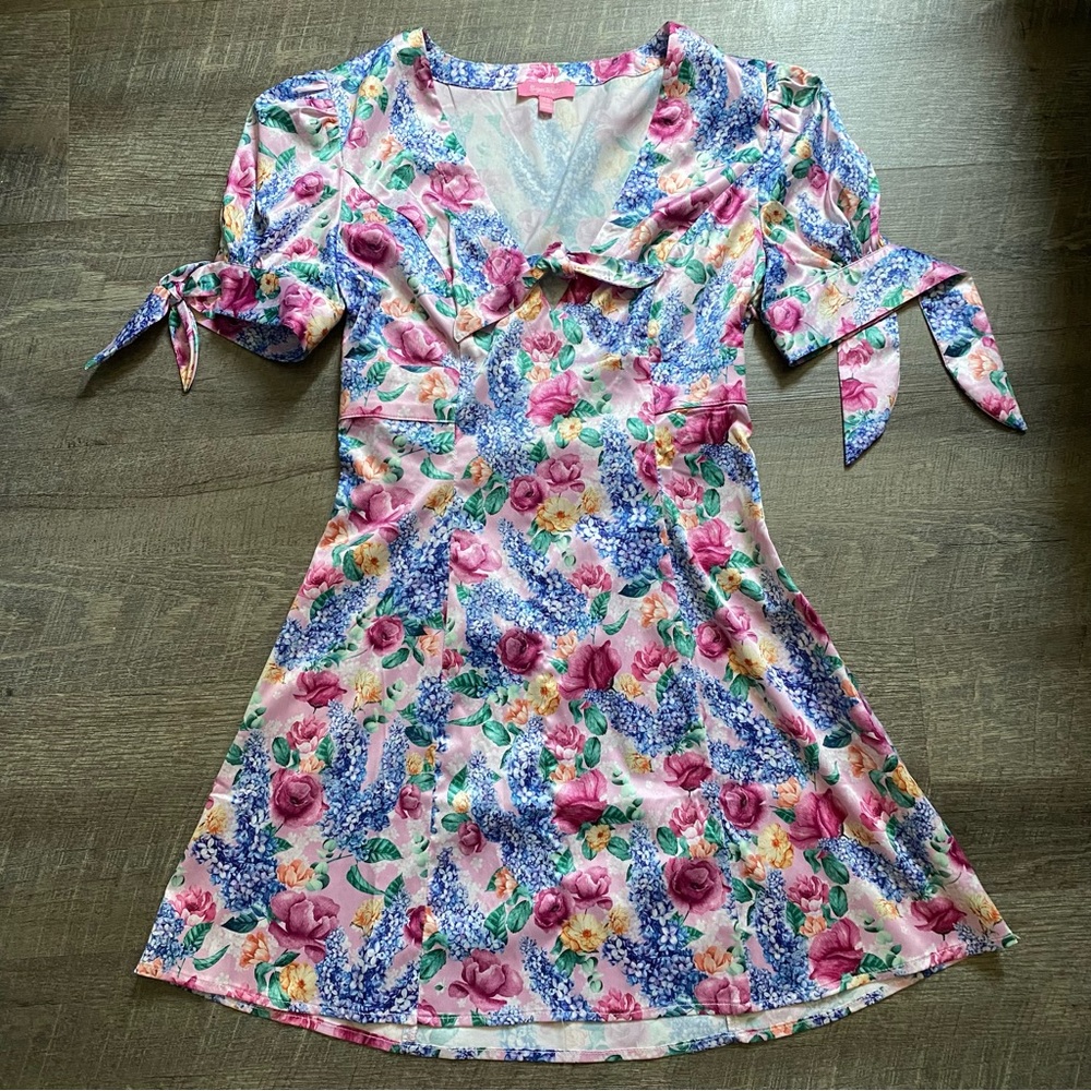 Satin Baby Pink Floral Dress (XS)